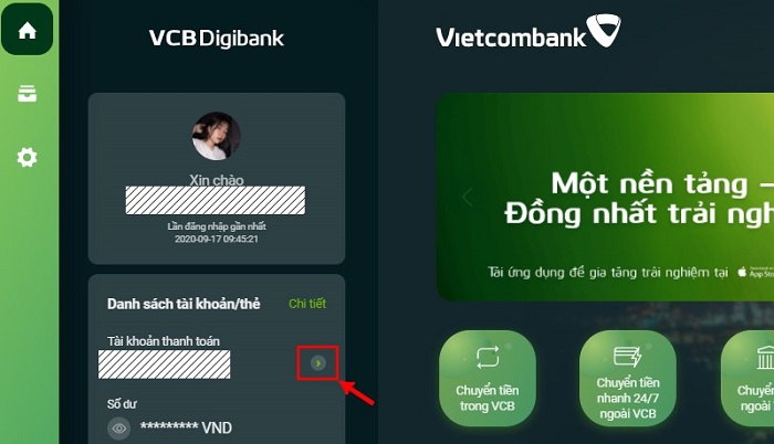 xem lịch sử chuyển tiền vietcombank